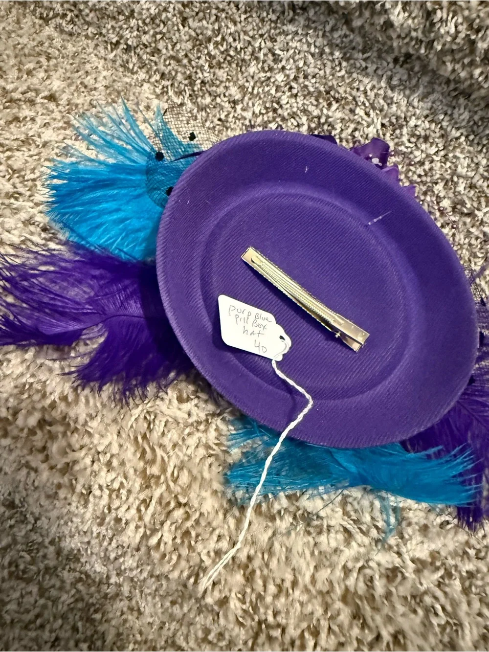 Purple & Teal Floral Feather Fascinator Hat